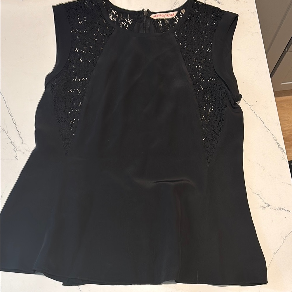 Rebecca Taylor Black Sleeveless Lace Top